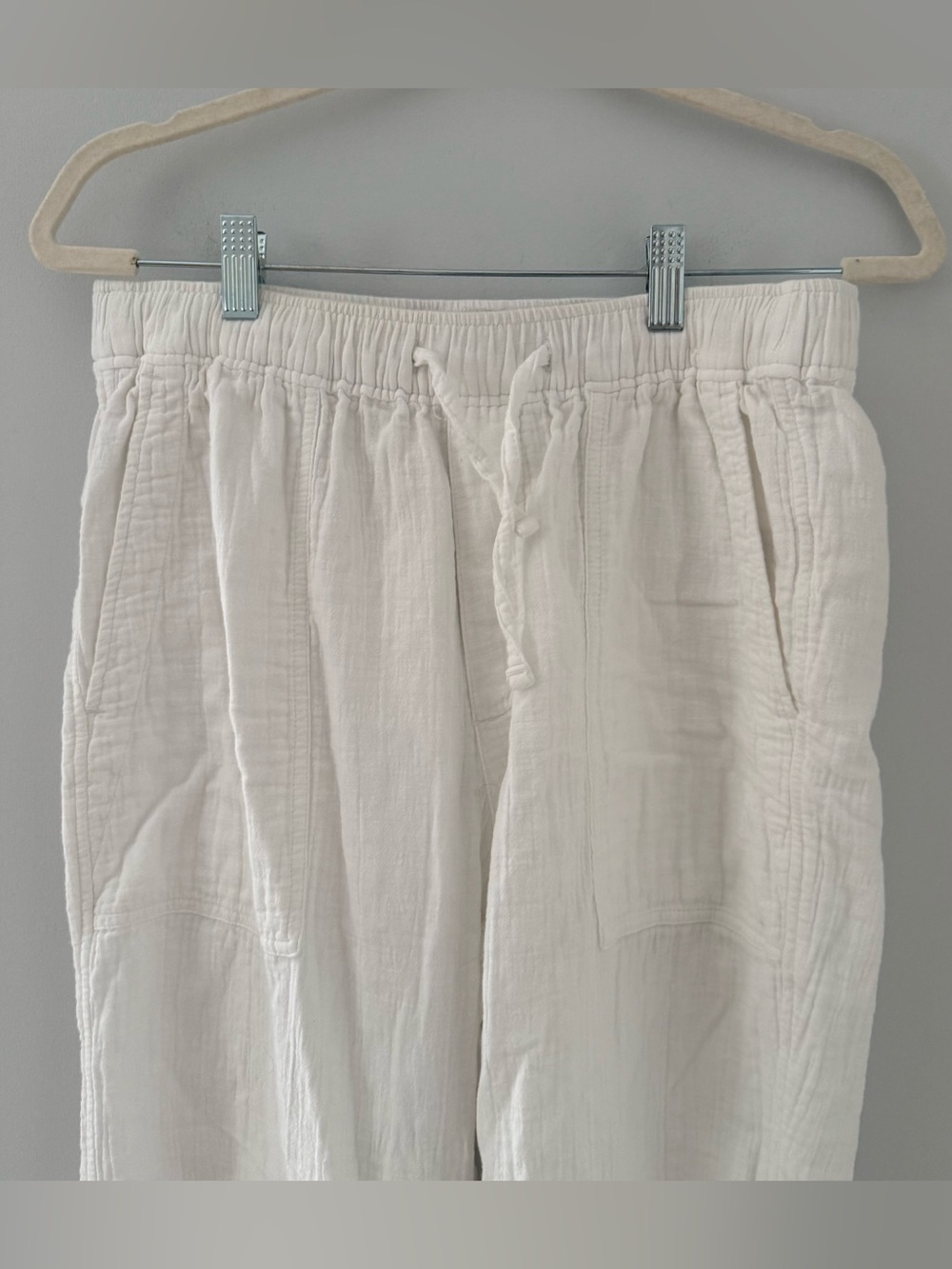 Abercrombie & Fitch Women's White Drawstring Linen-Blend Straight Leg Pants